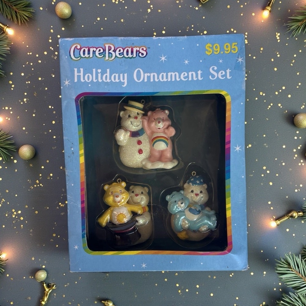 Vintage Care Bear Holiday Ornament Set Funshine, Cheer, Bedtime NOS 2004